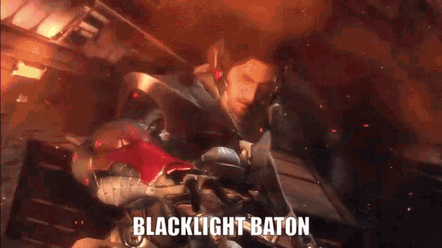 a video game character is holding a blacklight baton in his hand