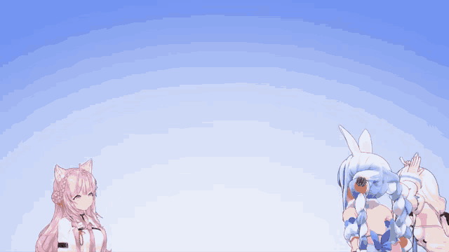 three anime characters are standing next to each other with a question mark above them .