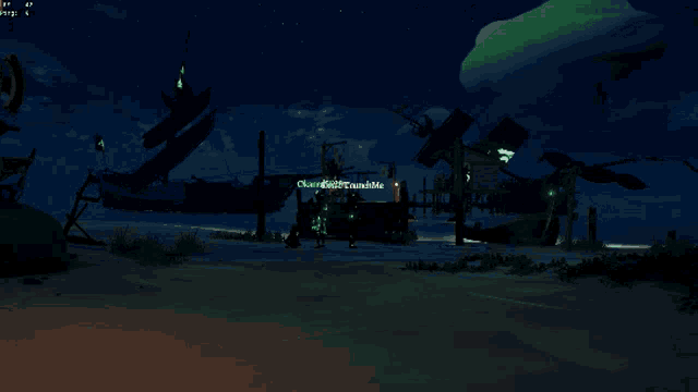 a screenshot of a video game shows a pirate ship in the distance