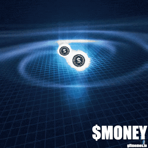 a blue background with two coins and the word money on the bottom