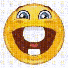 a smiley face with a big smile and missing teeth .