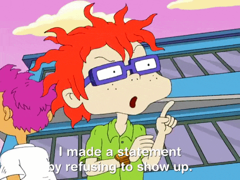a cartoon character with red hair and glasses says i made a statement by refusing to show up