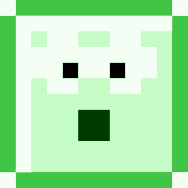 a pixel art of a green and white block with a surprised face .
