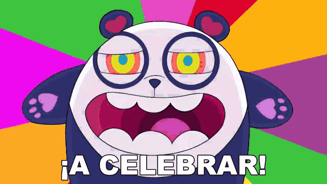 a cartoon panda bear says " a celebrar " in spanish
