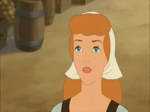cinderella from disney 's cinderella is wearing a scarf around her head and looking at something .