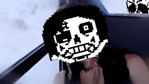 a pixelated image of a person with a skull on their head