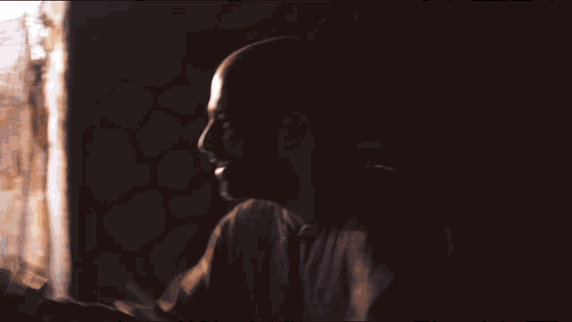 a person standing in front of a window with the sun shining through