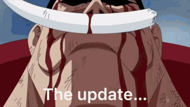 a man with blood coming out of his mouth and the words " the update "