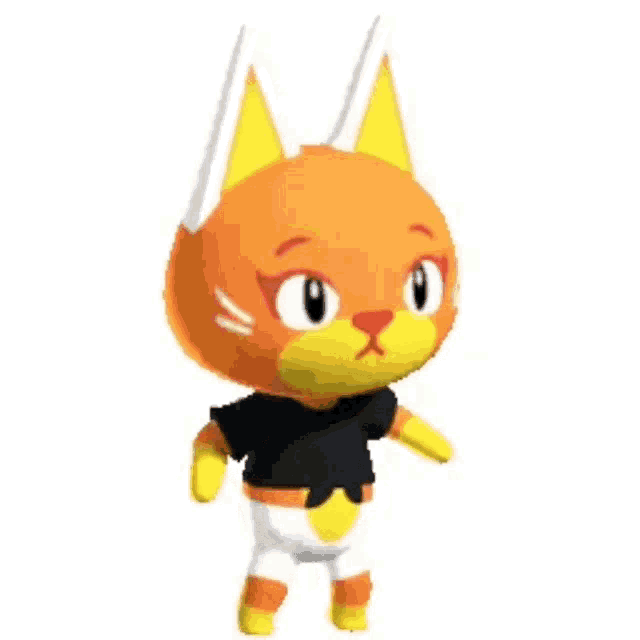 a cartoon cat wearing a black shirt and white pants