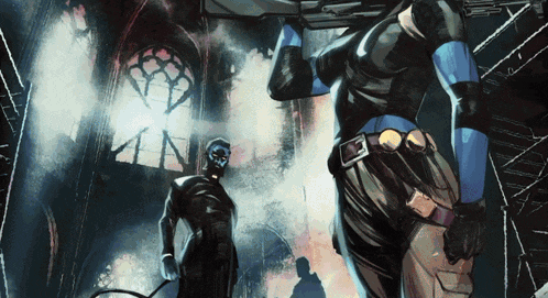 a comic book drawing of a man with a gun and a mask