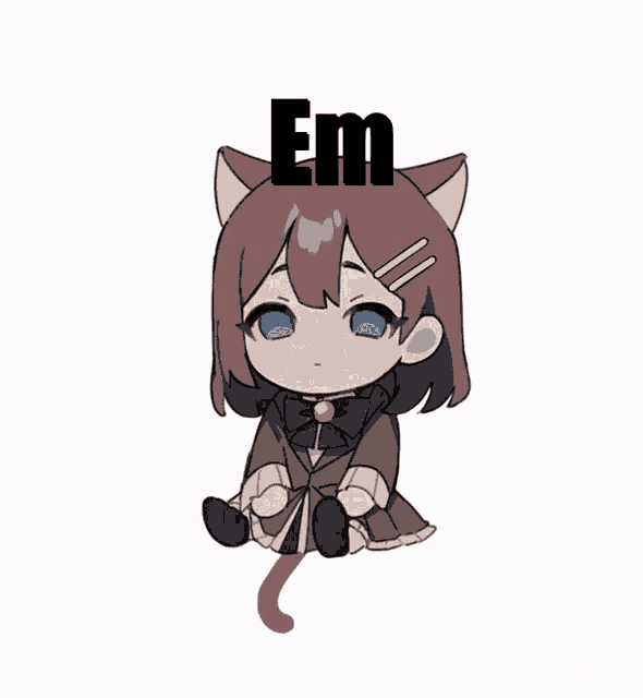 a drawing of a girl with a cat ear and the word em above her