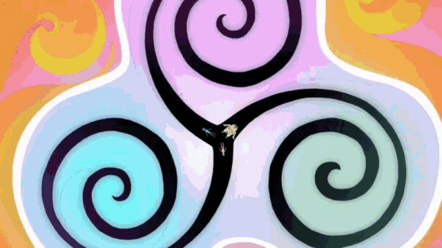 a drawing of three swirls on a pink background