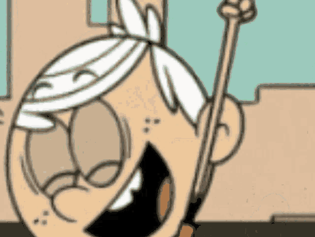 lincoln from the loud house is holding a stick in his hand