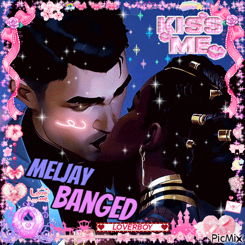 a picture of a man and a woman kissing with the caption kiss me melujay banged