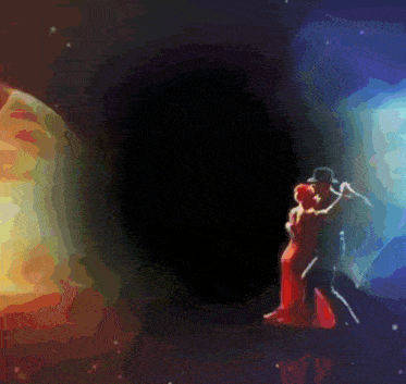 a man and woman dancing in a dark room