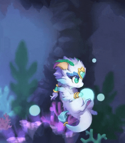 a cartoon dragon is swimming in the water with a glowing ball in its mouth .