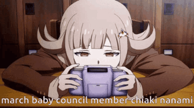 a march baby council member chiaki nanami is playing a game