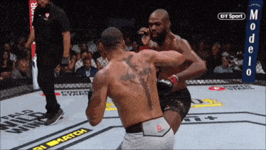 two men are fighting in a boxing ring with the words wild wing on the ground