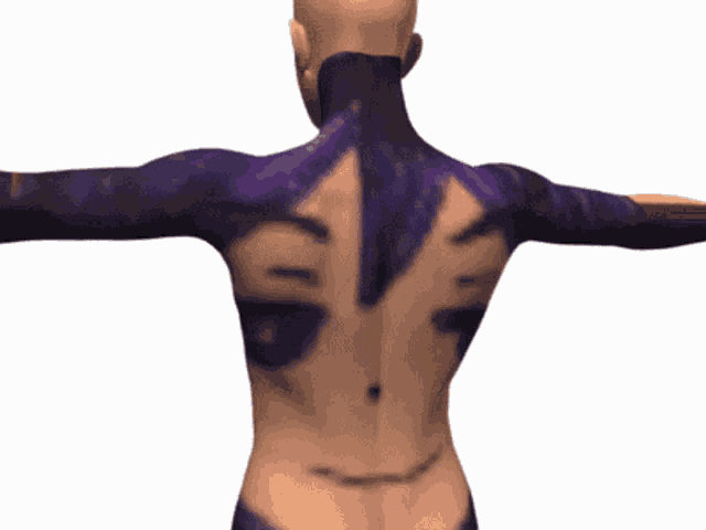 a computer generated image of a person 's back with purple paint on it