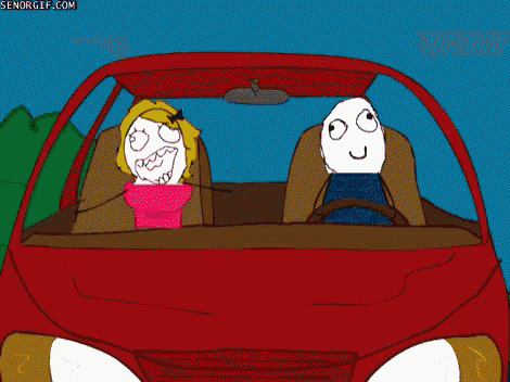 a cartoon of a man and a woman in a car with senorgif.com in the corner
