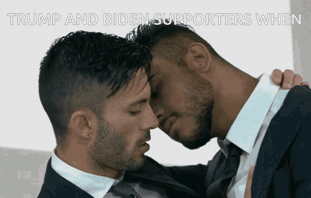 two men kissing with the words trump and biden supporters when below them