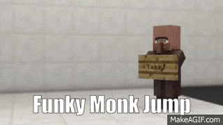 a person is jumping in the air with the words `` funky monk jump '' written on the bottom .