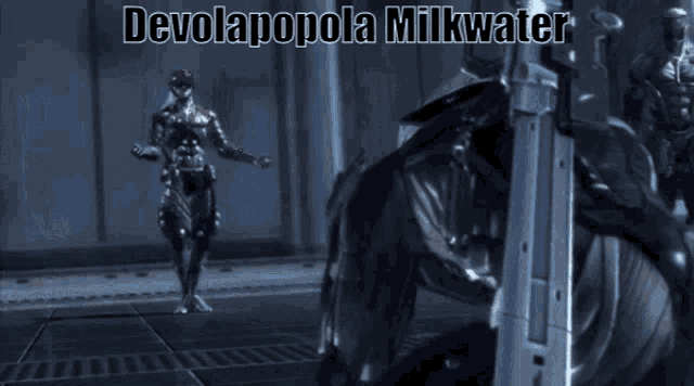 a video game scene with the words devolapopola milkwater on it