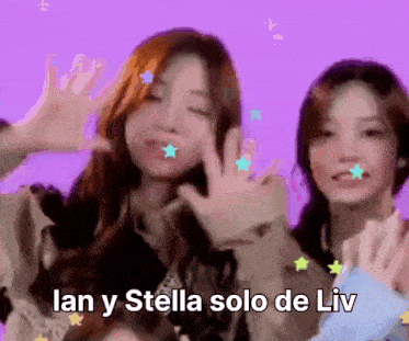 a picture of two girls with the words lan y stella solo de liv below them
