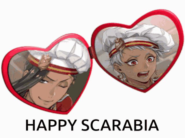 a picture of two hearts with the words happy scarabia below