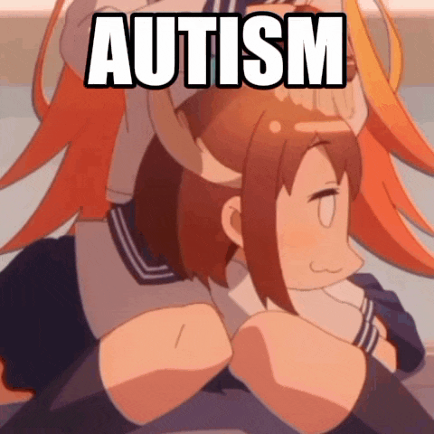 two anime girls are hugging each other with the word autism written on the bottom