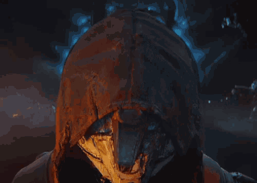 a close up of a person 's face with a hood that says ' a ' on it