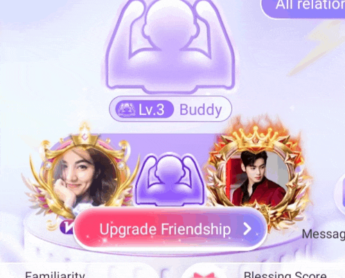 a screenshot of a game that says upgrade friendship at the bottom