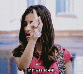 a woman says that was so evil in a cartoon