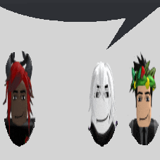 a speech bubble with three faces on it including one with a wreath on his head