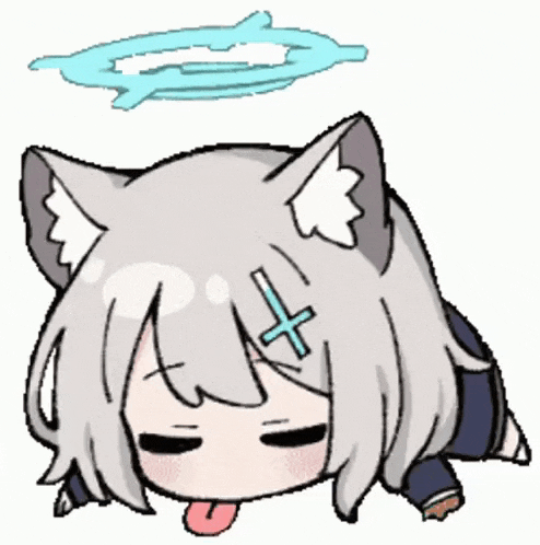 a cartoon drawing of a cat girl with a cross on her forehead .