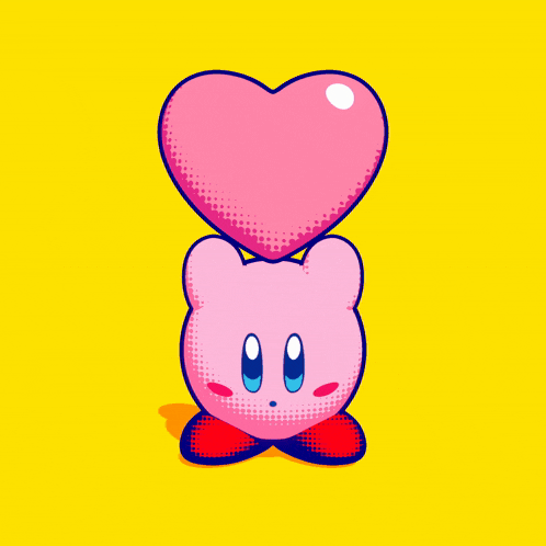 a pink heart on a yellow background with a white circle in the middle