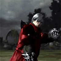 a man in a red jacket is standing in a field holding a sword .