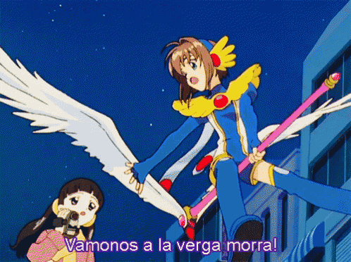 a cartoon of a girl with wings and the words " vamonos a la verga morra " below her