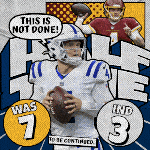 a football player is holding a football and saying this is not done