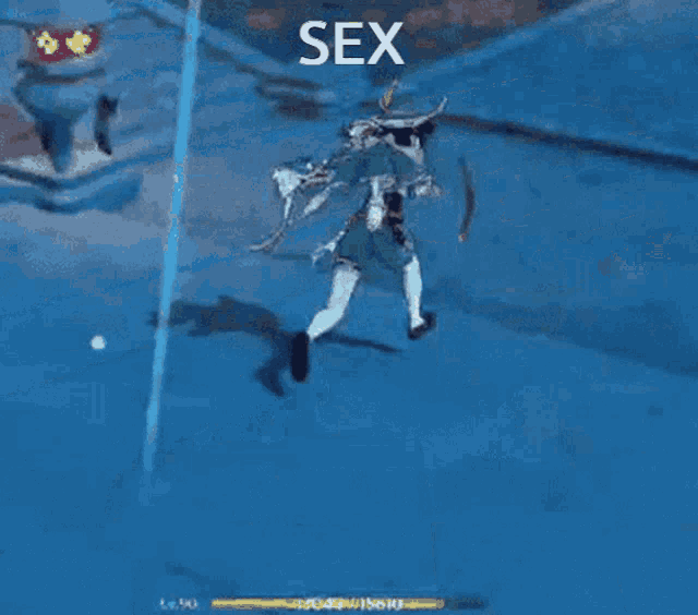 a blue staircase with the word sex on the bottom