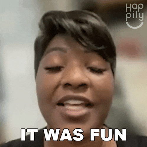 a close up of a woman 's face saying " it was fun "