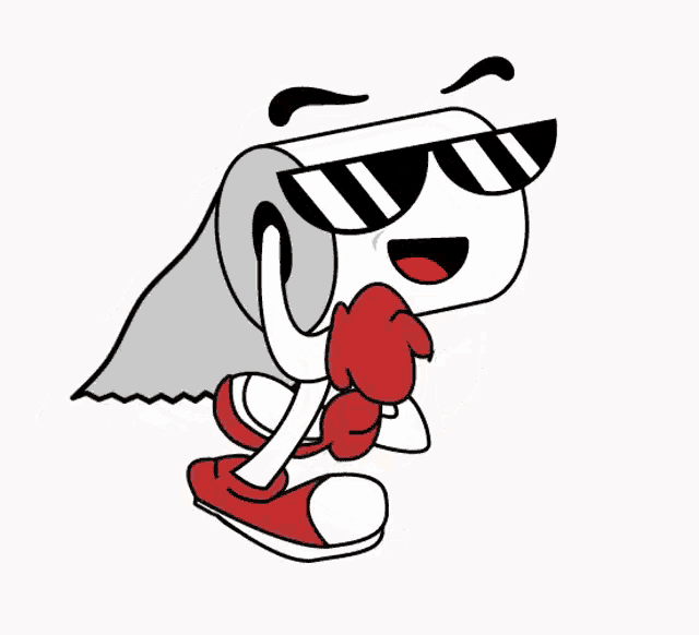 a cartoon drawing of a roll of toilet paper wearing sunglasses .