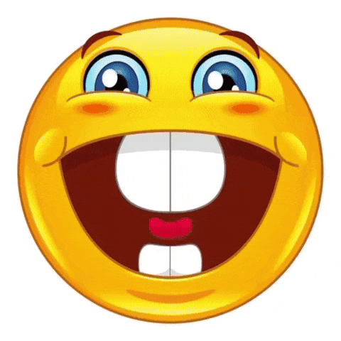 a smiley face with a big smile and a missing tooth
