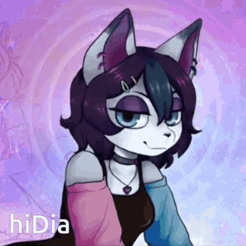 a drawing of a furry girl with the name hidia on the bottom right