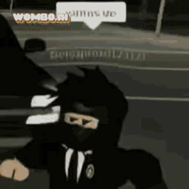 a man in a suit and tie is standing in front of a car with a wombo.nl sticker