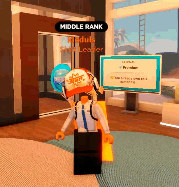 a person in a video game has the middle rank written on their head