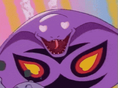 a purple snake with hearts on its face