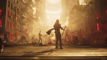 a painting of a man standing in the middle of a city with the name kepler on the bottom right