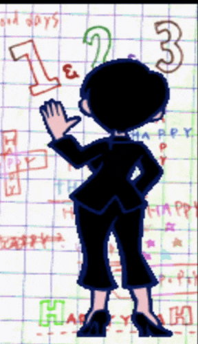 a drawing of a woman in a suit with the numbers 1 2 and 3 on her head