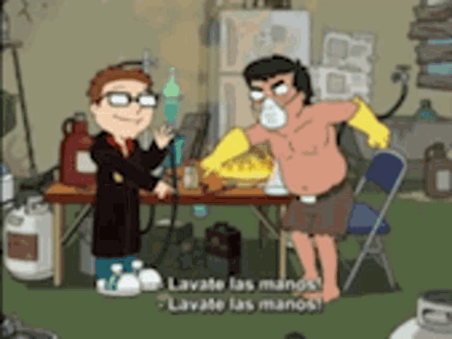 a cartoon of a man wearing a gas mask and gloves